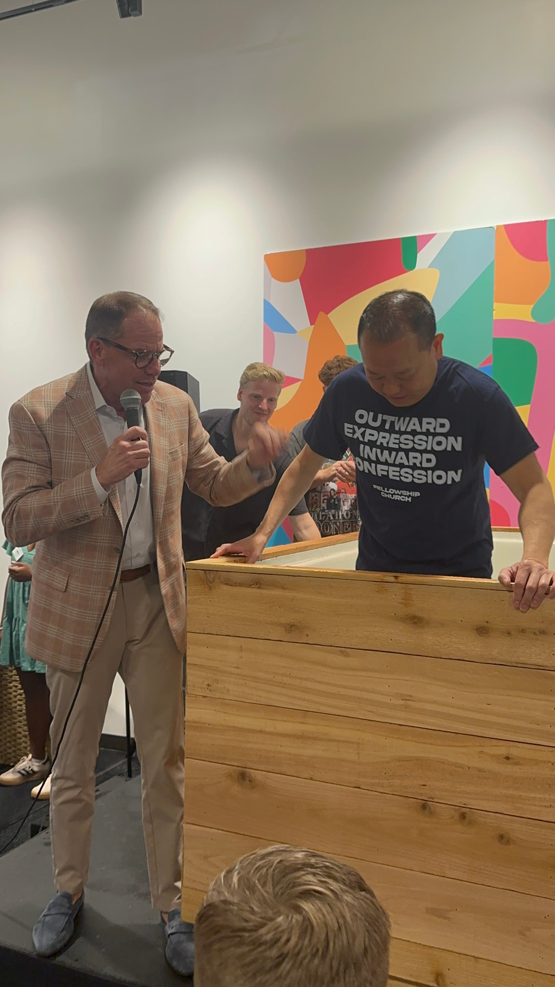 David Nguyen being baptized at his church in North Texas